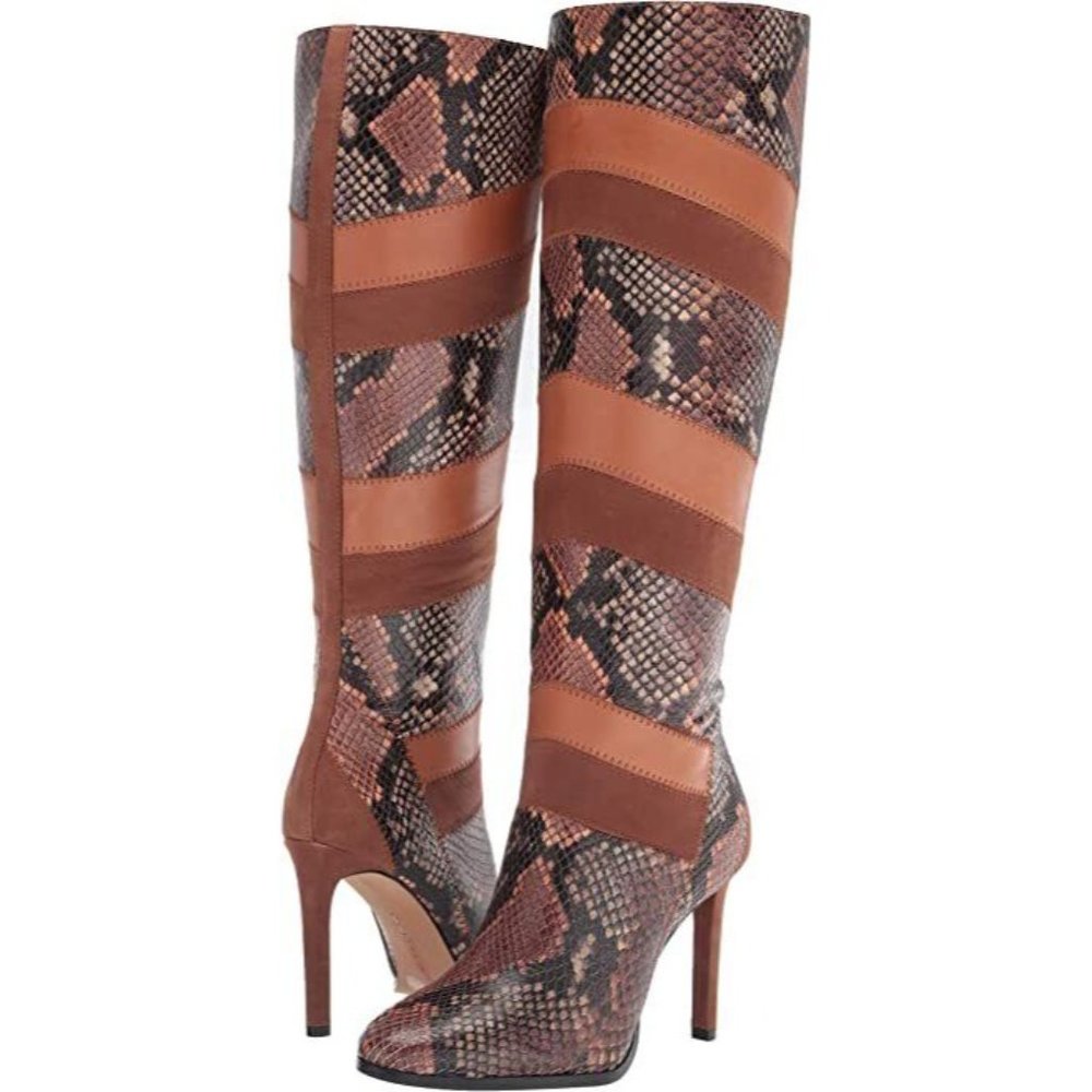 #11Vince Camuto Saraalan Women's Leather Mixed Media Snake Print Knee High Boots - Picture 8 of 10